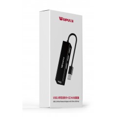 沃浦W-K07 USB2.0百兆网卡  3口USB 2.0 HUB集线器 黑色0.175米