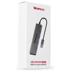 沃浦（HU02）USB3.0转4口HUB集线器 黑色 0.175米