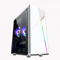 富士康 几何台式电脑主机箱游戏ATX侧透 白色