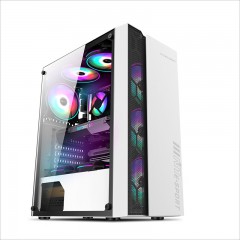 富士康 脸谱 台式侧透玻璃ATX商务游戏电脑机箱 白色