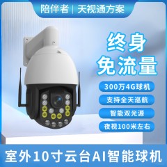 陪伴者 Z-T3P18-QSD80-0208G 终身免流量4G双光源40倍变焦球机12灯室外10寸300万云台AI智能警戒球机全网通流量卡摄像机